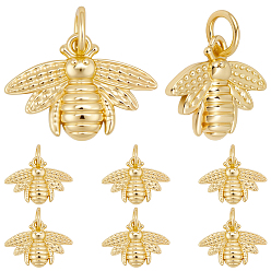 Золотой 10 латунные подвески шт., с целью перехода в кольце, Пчелы, золотые, 12x16x2 мм, отверстие : 3 мм