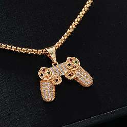 Золотой Милые ожерелья с подвеской в виде мини-геймпада с микропаве из латуни и разноцветными кубическими циркониями для мужчин, золотые, 23.62 дюйм (60 см)