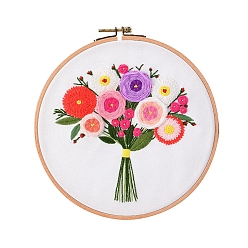 Colorful Flower Pattern DIY Embroidery Starter Kits, Including Embroidery Cloth & Thread, Needle, Instruction Sheet, Colorful, 330x330mm