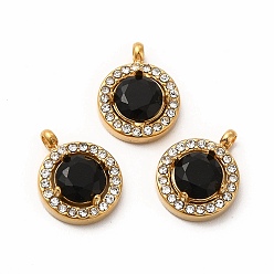 Negro Recubrimiento al vacío de PVD 304 Colgantes de circonita cúbica de acero inoxidable, con diamante de imitación, encantos planas redondas, negro, 13x10.5x4 mm, agujero: 1.8 mm