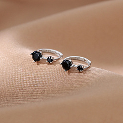 Платина Латунные кубических серьги циркония обруч, плоско-круглые, платина, 12 мм