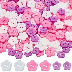 (52) Непрозрачная лаванда 240 шт. 3 стили акриловых пришивных пуговиц для дизайна костюмов, пластиковые пуговицы , 2-луночное, цветок Wintersweet, разноцветные, 12~16x2 мм, отверстие : 1 мм, 80 шт / стиль