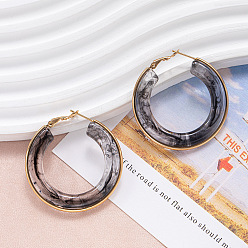 Черный 304 из нержавеющей стали акриловые серьги обруча, золотые, чёрные, 35 мм