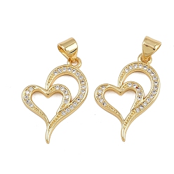 Настоящее золото 16K Латунные микро проложить кубического циркония подвески, сердце, реальный 16 k позолоченный, 23x16.5x2 мм, отверстие : 3x4 мм