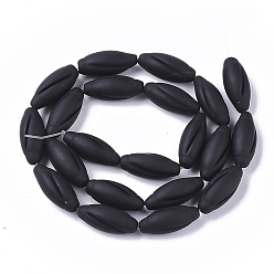 Black Stone Natural Black Stone Beads Strands, Oval, 21x9mm, Hole: 1mm, about 21~22pcs/strand, 17.32~18.5 inch(44~47cm)