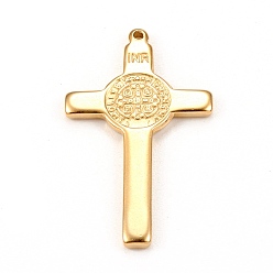 Golden 304 Stainless Steel Pendants, Cross with  Saint Benedict Medal, Golden, 33x19x2mm, Hole: 1.2mm