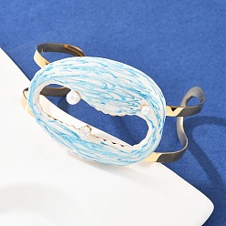 Настоящее золото 18K Форма ракушки 304 эмалированные браслеты-манжеты из нержавеющей стали для женщин, с пластиковой имитационной жемчужиной, реальный 18 k позолоченный, внутренний диаметр: 2-3/4x2-1/4 дюйм (7.05x5.85 см)