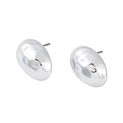 Platinum Oval CCB Plastic Stud Earrings for Women, with 304 Stainless Steel Pin, Platinum, 18x13mm