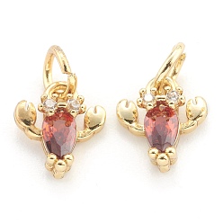Golden Messing Zirkonia Anhänger, mit Ringe springen, cadmiumfrei und bleifrei, Garnele, golden, 9x8x4 mm, Bohrung: 3.5 mm