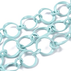 Aqua Eco-Friendly Alloy Spray Painted Link Chains, with Spool, Unwelded, Aqua, Link: 10.5x10x2.5mm and 20.5x19x2.5mm, 16.4 Feet(5m)/roll