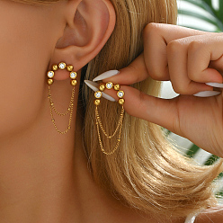 Золотой 201 Серьги-гвоздики с кисточками из нержавеющей стали для элегантного повседневного образа, золотые, 47x20 мм