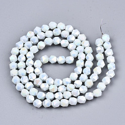 White Electroplate Opaque Glass Beads Strands, AB Color Plated, Faceted, Round, White, 5.5x5.5x5.5mm, Hole: 1mm, about 97~99pcs/strand, 20.87 inch~21.26 inch(53cm~54cm)