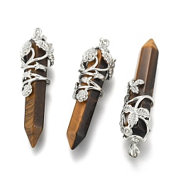 Тигровый глаз Естественно тигровый глаз отметил кулоны, с латунной фурнитурой , пуля, платина, 57~60x16 мм, отверстие : 8x5 мм