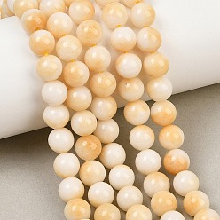 Bisque Dyed Natural White Jade Beads Strands, Smooth Round, Bisque, 8mm, Hole: 0.9~1mm, about 48~50pcs/strand, 14.96''~15.35''(38~39cm)