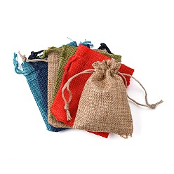 Mixed Color Polyester Imitation Burlap Packing Pouches Drawstring Bags, for Christmas, Wedding Party and DIY Craft Packing, Mixed Color, 9x7cm