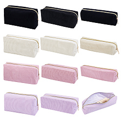 Mixed Color 12Pcs 12 Styles Corduroy Pen Case, Rectangle, Mixed Color, 190~205x40~100x60~70mm, 1pc/style