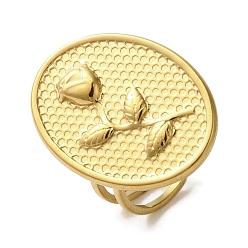 Настоящее золото 18K Ионное покрытие (ip) 304 овальные манжеты из нержавеющей стали с цветком для женщин, реальный 18 k позолоченный, овальный : 25.5x18.5 mm, регулируемый