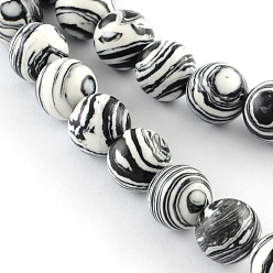 Черный Окрашенные синтетическое драгоценный камень круглый шарик нити, чёрные, 8 мм, отверстие : 1 мм, около 48~51 шт / нитка, 15.2~15.7 дюйм