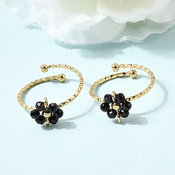 Black Onyx Регулируемые кольца-манжеты из нержавеющей стали с натуральным черным ониксом., цветок, ионное покрытие (ip), реальный 304 k позолоченный, 18 мм