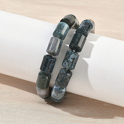 Мосс Агат Колонновидные браслеты из натурального мха и агата, эластичные, для женщин и мужчин., внутренний диаметр: 2.17 дюйм (5.5 см)