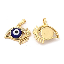 Medium Blue Rack Plating Brass Micro Pave Clear Cubic Zirconia Pendants, with Handmade Evil Eye Lampwork, Cadmium Free & Lead Free, Long-Lasting Real 18K Gold Plated, Eye Charm, Medium Blue, 17x19.5x5mm, Hole: 6x3mm