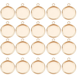 Real 18K Gold Plated 24Pcs Brass Pendant Cabochon Settings, Plain Edge Bezel Cups, Flat Round, Nickel Free, Real 18K Gold Plated, Tray: 10mm, 14x11.5x3.5mm, Hole: 1.5mm