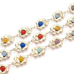 Light Gold Цепи из латуни в форме слона ручной работы, со стеклом, пайки, с катушкой, золотой свет, 17x10x2 мм, около 16.40 футов (5 м) / рулон