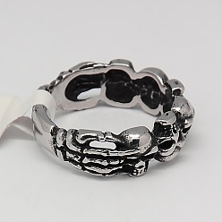 Antique Silver Personalized Retro Men's Halloween Jewelry 304 Stainless Steel Skull Rings, Antique Silver, 17~23mm
