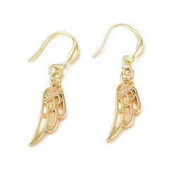 Golden Clear Cubic Zironia Wing Dangle Earrings, Rack Plating Brass Jewelry for Women, Golden, 43mm, Pin: 1mm