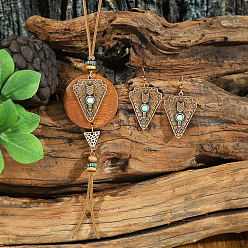 Сэнди Коричневый Комплекты из сплава, дерева и кожи в стиле бохо и подвески в виде серег и ожерелий, треугольные, песчаный коричневый, 400 мм