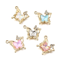 Golden UV Plating Alloy Crystal Rhinestone Pendants, with Glass, Butterfly Charms, Mixed Color, Golden, 21x23x6mm, Hole: 1.9mm