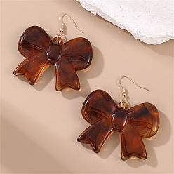 Кокосово-Коричневый Серьги-подвески в виде бантика из сплава и смолы, золотые, кокосового коричневый, 63x54 мм