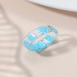 Оранжевый Летние прозрачные смоляные кольца с фруктовым узором для женщин, оранжевые, внутренний диаметр: 17 мм