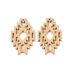 Светло-коричневый Подвески из окрашенного дерева тополя, ромб, загар, 49.5x27.5x2.5 мм, отверстие : 1.5 мм