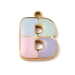 Letter B 304 подвески из нержавеющей стали, с эмалью, ионное покрытие (ip), реальный 18 k позолоченный, В письме, 15x11.5x2 мм, отверстие : 1.5 мм