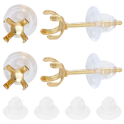 Настоящее золото 18K 100 шт 304 детали серьги-гвоздики из нержавеющей стали, оправы для сережек со стразами, с 100 пластиковыми ушными гайками, реальный 18 k позолоченный, пригодный для стразов 5 мм, 15x5.5x5 мм, штифты : 0.7 мм