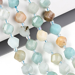 Flower Amazonite Натуральный цветок амазонитовые бусины пряди, твист, граненые, с бисером, 8~8.5x8~8.5x8~8.5 мм, отверстие : 1~1.2 мм, около 35~37 шт / нитка, 14.37~14.96'' (36.5~38 см)