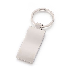 Platinum Zinc Alloy Cabochon Settings Keychain, with Iron Ring, Rectangle, Platinum, Tray: 20x35mm, 85mm, 58x23x5mm, 1pc/box