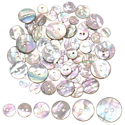 Mixed Color 120Pcs 6 Styles 2-Hole Shell Buttons, Flat Round, Mixed Color, 10~20x1.5~2mm, Hole: 1.6~2.5mm, 20pcs/styles
