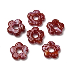 Темно-Красный Бусины лэмпворк европейского стиля , бусины с большим отверстием, сливы, темно-красный, 15.5~16x15.5~16x3.5~4 мм, отверстие : 4.8 мм