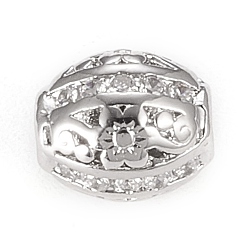 Платина Латунные микропаве из прозрачного кубического циркония, долговечный, баррель, платина, 8x7 мм, отверстие : 2 мм