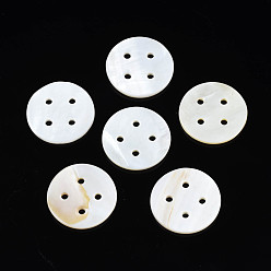 Seashell Color Natural Freshwater Shell Buttons, 4-Hole, Flat Round, Seashell Color, 25x2~2.5mm, Hole: 2mm