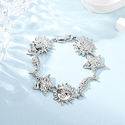 Платина Латунь ссылка браслеты для женщин, солнце и луна и звезда, долговечный, стойки покрытие, без свинца и без кадмия, платина, 7-1/2 дюйм (19 см)