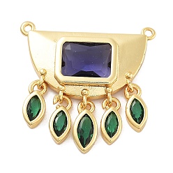 Морско-зеленый Стойка гальванопокрытие латунь микропаве кубический цирконий и стеклянные подвески, без свинца и без кадмия, долговечный, слиток, цвета морской волны, 23x23x3.8 мм, отверстие : 1 мм