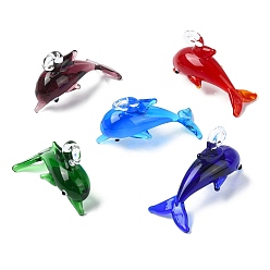 (52) Непрозрачная лаванда 10 шт. 5 цветов подвески ручной работы из серебряной фольги в стиле лэмпворк, прелести дельфинов, разноцветные, 27~29x44~46x16.5~18.5 мм, отверстие : 4~5x4~6 мм, 2 шт / цвет