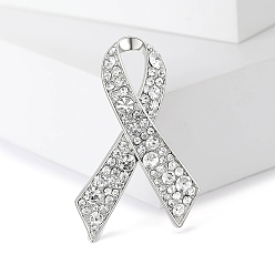 Платина Брошь из сплава и стеклянных страз, лента, платина, 49x31 мм