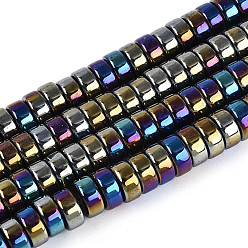 Черный Нити из непрозрачных стеклянных бусин с цветным покрытием AB, плоско-круглые, чёрные, 7.5~8x4~4.5 мм, отверстие : 0.8~1 мм, около 82~87 шт / нитка, 14.37~15.16'' (36.5~38.5 см)