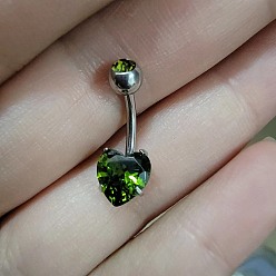 Темно-Зеленый 316l хирургические кольца из нержавеющей стали для живота, с кубического циркония, цвет нержавеющей стали, темно-зеленый, 23x8 мм