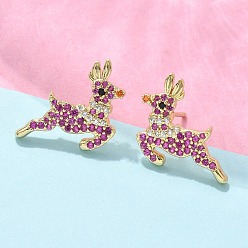 Настоящее золото 18K Латунные микро проложить серьги стержня кубического циркония, стойки покрытие, долговечный, без свинца и без кадмия, олень, реальный 18 k позолоченный, 17x15 мм