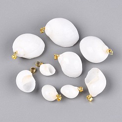 Light Gold Brass & Natural Spiral Shell Pendants, Conch Charms, White, Light Gold, 17~42x10~34x9~26mm, Hole: 4~5x3.5mm
